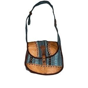 Bohemian Tan and Blue Shoulder Bag